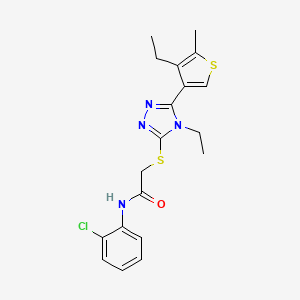 molecular formula C19H21ClN4OS2 B4734989 N-(2-CHLOROPHENYL)-2-{[4-ETHYL-5-(4-ETHYL-5-METHYL-3-THIENYL)-4H-1,2,4-TRIAZOL-3-YL]SULFANYL}ACETAMIDE 