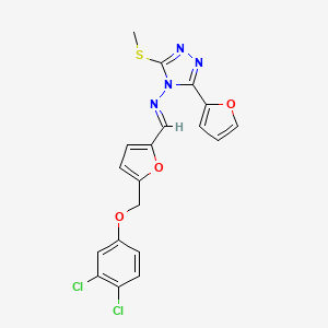 molecular formula C19H14Cl2N4O3S B4735159 N-((E)-1-{5-[(3,4-DICHLOROPHENOXY)METHYL]-2-FURYL}METHYLIDENE)-N-[3-(2-FURYL)-5-(METHYLSULFANYL)-4H-1,2,4-TRIAZOL-4-YL]AMINE 