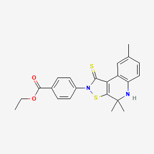 molecular formula C22H22N2O2S2 B4735647 ETHYL 4-{4,4,8-TRIMETHYL-1-SULFANYLIDENE-1H,2H,4H,5H-[1,2]THIAZOLO[5,4-C]QUINOLIN-2-YL}BENZOATE 