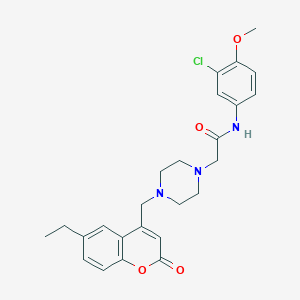 molecular formula C25H28ClN3O4 B4735680 N-(3-chloro-4-methoxyphenyl)-2-{4-[(6-ethyl-2-oxo-2H-chromen-4-yl)methyl]piperazin-1-yl}acetamide 