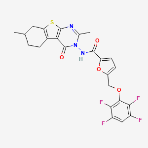 molecular formula C24H19F4N3O4S B4735828 N-[2,7-DIMETHYL-4-OXO-5,6,7,8-TETRAHYDRO[1]BENZOTHIENO[2,3-D]PYRIMIDIN-3(4H)-YL]-5-[(2,3,5,6-TETRAFLUOROPHENOXY)METHYL]-2-FURAMIDE 