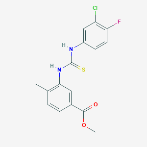 molecular formula C16H14ClFN2O2S B4736161 methyl 3-({[(3-chloro-4-fluorophenyl)amino]carbonothioyl}amino)-4-methylbenzoate 