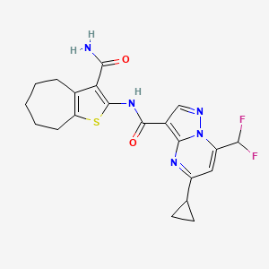 molecular formula C21H21F2N5O2S B4736238 N-[3-(AMINOCARBONYL)-5,6,7,8-TETRAHYDRO-4H-CYCLOHEPTA[B]THIOPHEN-2-YL]-5-CYCLOPROPYL-7-(DIFLUOROMETHYL)PYRAZOLO[1,5-A]PYRIMIDINE-3-CARBOXAMIDE 
