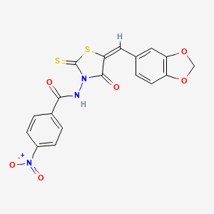 molecular formula C18H11N3O6S2 B4736842 N-[(5E)-5-(1,3-benzodioxol-5-ylmethylidene)-4-oxo-2-sulfanylidene-1,3-thiazolidin-3-yl]-4-nitrobenzamide 