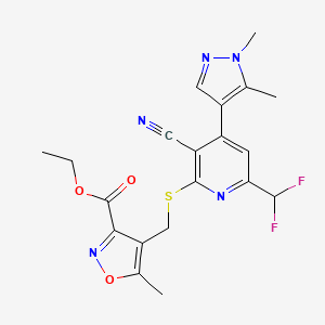 molecular formula C20H19F2N5O3S B4737073 ethyl 4-({[3-cyano-6-(difluoromethyl)-4-(1,5-dimethyl-1H-pyrazol-4-yl)pyridin-2-yl]sulfanyl}methyl)-5-methyl-1,2-oxazole-3-carboxylate 
