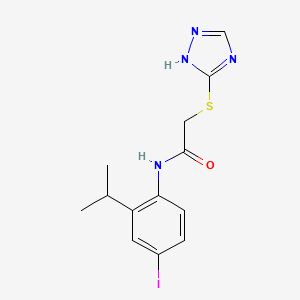 molecular formula C13H15IN4OS B4737203 N-(4-iodo-2-propan-2-ylphenyl)-2-(1H-1,2,4-triazol-5-ylsulfanyl)acetamide 