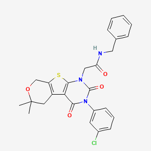 molecular formula C26H24ClN3O4S B4737266 N-benzyl-2-[4-(3-chlorophenyl)-12,12-dimethyl-3,5-dioxo-11-oxa-8-thia-4,6-diazatricyclo[7.4.0.02,7]trideca-1(9),2(7)-dien-6-yl]acetamide 