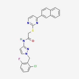 molecular formula C26H19ClFN5OS B4737361 N~1~-[1-(2-CHLORO-6-FLUOROBENZYL)-1H-PYRAZOL-3-YL]-2-{[4-(2-NAPHTHYL)-2-PYRIMIDINYL]SULFANYL}ACETAMIDE 