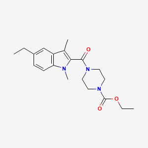 molecular formula C20H27N3O3 B4737510 ethyl 4-[(5-ethyl-1,3-dimethyl-1H-indol-2-yl)carbonyl]piperazine-1-carboxylate 