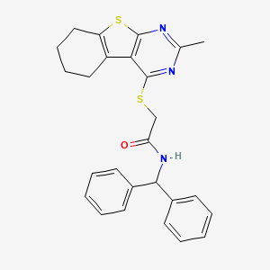 molecular formula C26H25N3OS2 B4738194 N-(diphenylmethyl)-2-[(2-methyl-5,6,7,8-tetrahydro[1]benzothieno[2,3-d]pyrimidin-4-yl)sulfanyl]acetamide 