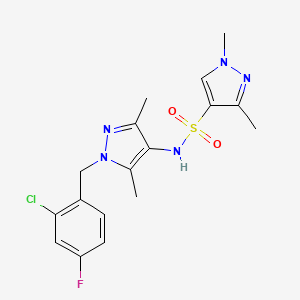 molecular formula C17H19ClFN5O2S B4738781 N~4~-[1-(2-CHLORO-4-FLUOROBENZYL)-3,5-DIMETHYL-1H-PYRAZOL-4-YL]-1,3-DIMETHYL-1H-PYRAZOLE-4-SULFONAMIDE 