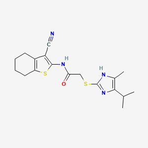 molecular formula C18H22N4OS2 B4739281 N-(3-cyano-4,5,6,7-tetrahydro-1-benzothiophen-2-yl)-2-{[4-methyl-5-(propan-2-yl)-1H-imidazol-2-yl]sulfanyl}acetamide 