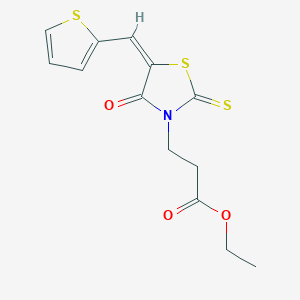 molecular formula C13H13NO3S3 B4739477 ethyl 3-[(5E)-4-oxo-2-sulfanylidene-5-[(thiophen-2-yl)methylidene]-1,3-thiazolidin-3-yl]propanoate CAS No. 6107-04-6