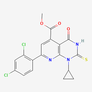 molecular formula C18H13Cl2N3O3S B4739478 Methyl 1-cyclopropyl-7-(2,4-dichlorophenyl)-4-oxo-2-sulfanyl-1,4-dihydropyrido[2,3-d]pyrimidine-5-carboxylate 