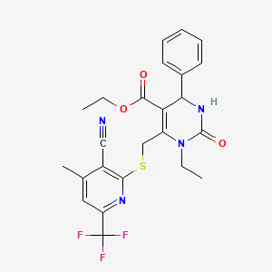 molecular formula C24H23F3N4O3S B4739710 ETHYL 6-({[3-CYANO-4-METHYL-6-(TRIFLUOROMETHYL)-2-PYRIDYL]SULFANYL}METHYL)-1-ETHYL-2-OXO-4-PHENYL-1,2,3,4-TETRAHYDRO-5-PYRIMIDINECARBOXYLATE 