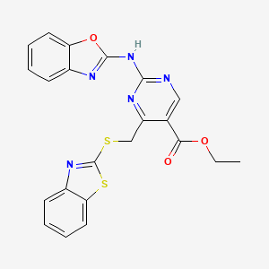 molecular formula C22H17N5O3S2 B4740150 Ethyl 4-[(1,3-benzothiazol-2-ylsulfanyl)methyl]-2-(1,3-benzoxazol-2-ylamino)pyrimidine-5-carboxylate 