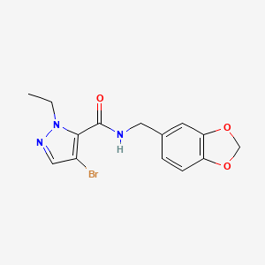 molecular formula C14H14BrN3O3 B4740185 N~5~-(1,3-BENZODIOXOL-5-YLMETHYL)-4-BROMO-1-ETHYL-1H-PYRAZOLE-5-CARBOXAMIDE 