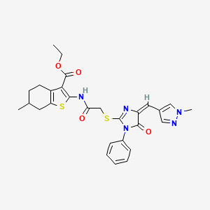 molecular formula C28H29N5O4S2 B4740241 ETHYL 6-METHYL-2-{[2-({4-[(E)-1-(1-METHYL-1H-PYRAZOL-4-YL)METHYLIDENE]-5-OXO-1-PHENYL-4,5-DIHYDRO-1H-IMIDAZOL-2-YL}SULFANYL)ACETYL]AMINO}-4,5,6,7-TETRAHYDRO-1-BENZOTHIOPHENE-3-CARBOXYLATE 