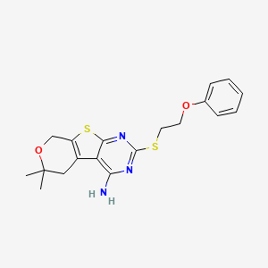 molecular formula C19H21N3O2S2 B4740251 12,12-dimethyl-5-(2-phenoxyethylsulfanyl)-11-oxa-8-thia-4,6-diazatricyclo[7.4.0.02,7]trideca-1(9),2,4,6-tetraen-3-amine 