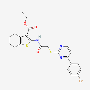 molecular formula C23H22BrN3O3S2 B4740315 ETHYL 2-[(2-{[4-(4-BROMOPHENYL)-2-PYRIMIDINYL]SULFANYL}ACETYL)AMINO]-4,5,6,7-TETRAHYDRO-1-BENZOTHIOPHENE-3-CARBOXYLATE 