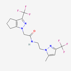 molecular formula C16H17F6N5O B4740497 N-{2-[5-methyl-3-(trifluoromethyl)-1H-pyrazol-1-yl]ethyl}-2-[3-(trifluoromethyl)-5,6-dihydrocyclopenta[c]pyrazol-1(4H)-yl]acetamide 