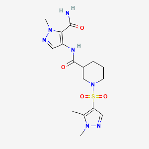 molecular formula C16H23N7O4S B4741017 N~3~-[5-(AMINOCARBONYL)-1-METHYL-1H-PYRAZOL-4-YL]-1-[(1,5-DIMETHYL-1H-PYRAZOL-4-YL)SULFONYL]-3-PIPERIDINECARBOXAMIDE 
