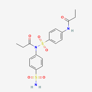 molecular formula C18H21N3O6S2 B4741119 N-[4-(aminosulfonyl)phenyl]-N-{[4-(propionylamino)phenyl]sulfonyl}propanamide 