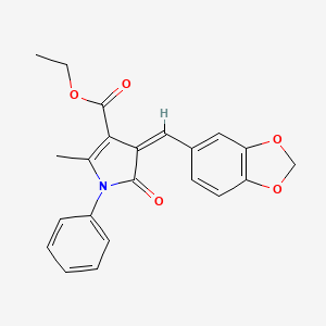 molecular formula C22H19NO5 B4742158 Ethyl (4Z)-4-[(2H-1,3-benzodioxol-5-YL)methylidene]-2-methyl-5-oxo-1-phenyl-4,5-dihydro-1H-pyrrole-3-carboxylate 