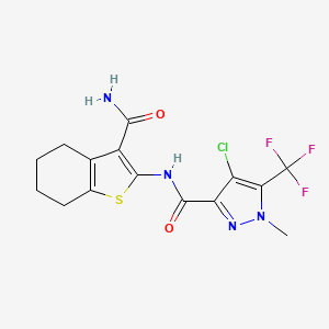 molecular formula C15H14ClF3N4O2S B4742160 N~3~-[3-(AMINOCARBONYL)-4,5,6,7-TETRAHYDRO-1-BENZOTHIOPHEN-2-YL]-4-CHLORO-1-METHYL-5-(TRIFLUOROMETHYL)-1H-PYRAZOLE-3-CARBOXAMIDE 