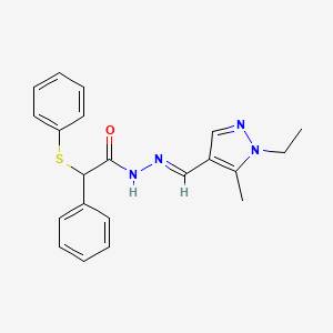 molecular formula C21H22N4OS B4742405 N'-[(E)-(1-ethyl-5-methyl-1H-pyrazol-4-yl)methylidene]-2-phenyl-2-(phenylsulfanyl)acetohydrazide 