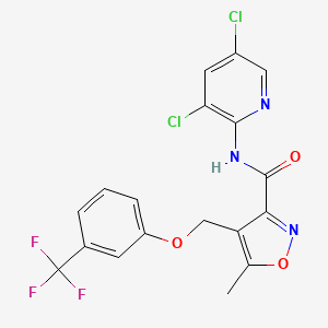 molecular formula C18H12Cl2F3N3O3 B4742633 N~3~-(3,5-DICHLORO-2-PYRIDYL)-5-METHYL-4-{[3-(TRIFLUOROMETHYL)PHENOXY]METHYL}-3-ISOXAZOLECARBOXAMIDE 