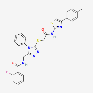 molecular formula C28H23FN6O2S2 B4742853 2-fluoro-N-[[5-[2-[[4-(4-methylphenyl)-1,3-thiazol-2-yl]amino]-2-oxoethyl]sulfanyl-4-phenyl-1,2,4-triazol-3-yl]methyl]benzamide 