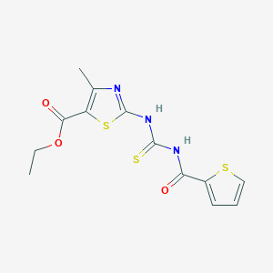 molecular formula C13H13N3O3S3 B4742861 Ethyl 4-methyl-2-(thiophene-2-carbonylcarbamothioylamino)-1,3-thiazole-5-carboxylate 