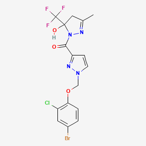molecular formula C16H13BrClF3N4O3 B4744091 {1-[(4-bromo-2-chlorophenoxy)methyl]-1H-pyrazol-3-yl}[5-hydroxy-3-methyl-5-(trifluoromethyl)-4,5-dihydro-1H-pyrazol-1-yl]methanone 