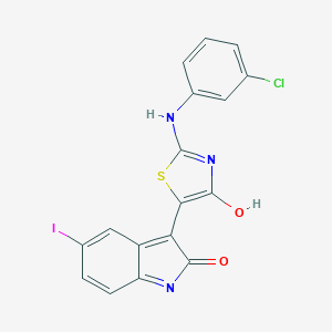 molecular formula C17H9ClIN3O2S B474443 3-[(2Z,5Z)-2-[(3-CHLOROPHENYL)IMINO]-4-OXO-1,3-THIAZOLIDIN-5-YLIDENE]-5-IODO-2,3-DIHYDRO-1H-INDOL-2-ONE 