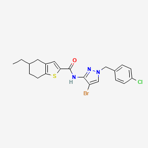 molecular formula C21H21BrClN3OS B4744618 N-[4-bromo-1-(4-chlorobenzyl)-1H-pyrazol-3-yl]-5-ethyl-4,5,6,7-tetrahydro-1-benzothiophene-2-carboxamide 