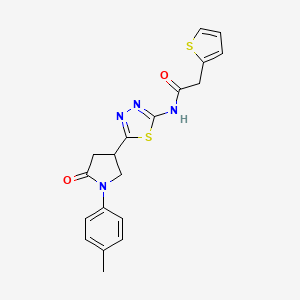 molecular formula C19H18N4O2S2 B4744745 N-{5-[1-(4-methylphenyl)-5-oxopyrrolidin-3-yl]-1,3,4-thiadiazol-2-yl}-2-(thiophen-2-yl)acetamide 