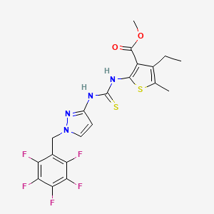 molecular formula C20H17F5N4O2S2 B4745012 methyl 4-ethyl-5-methyl-2-[({[1-(pentafluorobenzyl)-1H-pyrazol-3-yl]amino}carbonothioyl)amino]-3-thiophenecarboxylate 