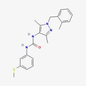 molecular formula C21H24N4OS B4745757 N-[3,5-DIMETHYL-1-(2-METHYLBENZYL)-1H-PYRAZOL-4-YL]-N'-[3-(METHYLSULFANYL)PHENYL]UREA 