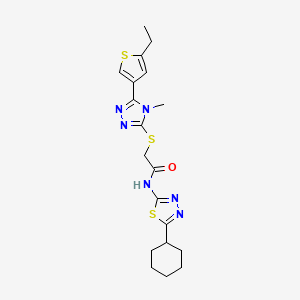 molecular formula C19H24N6OS3 B4745787 N-(5-CYCLOHEXYL-1,3,4-THIADIAZOL-2-YL)-2-{[5-(5-ETHYL-3-THIENYL)-4-METHYL-4H-1,2,4-TRIAZOL-3-YL]SULFANYL}ACETAMIDE 