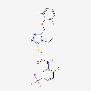 molecular formula C22H22ClF3N4O2S B4745847 N-[2-chloro-5-(trifluoromethyl)phenyl]-2-({5-[(2,6-dimethylphenoxy)methyl]-4-ethyl-4H-1,2,4-triazol-3-yl}sulfanyl)acetamide 