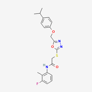 molecular formula C21H22FN3O3S B4746061 N-(3-fluoro-2-methylphenyl)-2-[(5-{[4-(propan-2-yl)phenoxy]methyl}-1,3,4-oxadiazol-2-yl)sulfanyl]acetamide 