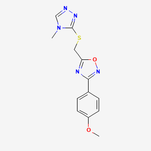 molecular formula C13H13N5O2S B4746110 3-(4-methoxyphenyl)-5-{[(4-methyl-4H-1,2,4-triazol-3-yl)sulfanyl]methyl}-1,2,4-oxadiazole 