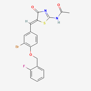 molecular formula C19H14BrFN2O3S B4746170 N-[(5Z)-5-{3-bromo-4-[(2-fluorobenzyl)oxy]benzylidene}-4-oxo-4,5-dihydro-1,3-thiazol-2-yl]acetamide 