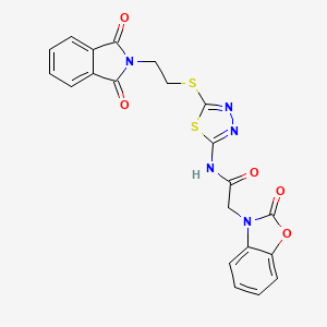 molecular formula C21H15N5O5S2 B4746793 N-(5-{[2-(1,3-dioxo-1,3-dihydro-2H-isoindol-2-yl)ethyl]sulfanyl}-1,3,4-thiadiazol-2-yl)-2-(2-oxo-1,3-benzoxazol-3(2H)-yl)acetamide 