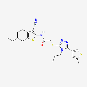 molecular formula C23H27N5OS3 B4747515 N-(3-cyano-6-ethyl-4,5,6,7-tetrahydro-1-benzothiophen-2-yl)-2-{[5-(5-methylthiophen-3-yl)-4-propyl-4H-1,2,4-triazol-3-yl]sulfanyl}acetamide 