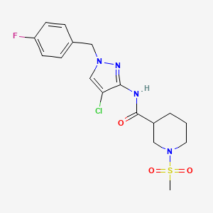 molecular formula C17H20ClFN4O3S B4747652 N~3~-[4-CHLORO-1-(4-FLUOROBENZYL)-1H-PYRAZOL-3-YL]-1-(METHYLSULFONYL)-3-PIPERIDINECARBOXAMIDE 