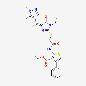 molecular formula C26H27N5O4S2 B4747779 ETHYL 2-{[2-({4-[(E)-1-(1,5-DIMETHYL-1H-PYRAZOL-4-YL)METHYLIDENE]-1-ETHYL-5-OXO-4,5-DIHYDRO-1H-IMIDAZOL-2-YL}SULFANYL)ACETYL]AMINO}-4-PHENYL-3-THIOPHENECARBOXYLATE 