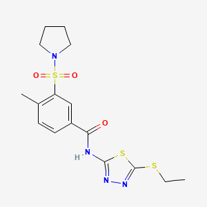 molecular formula C16H20N4O3S3 B4747947 N-(5-ethylsulfanyl-1,3,4-thiadiazol-2-yl)-4-methyl-3-pyrrolidin-1-ylsulfonylbenzamide 