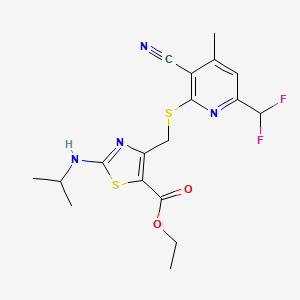 molecular formula C18H20F2N4O2S2 B4748041 ETHYL 4-({[3-CYANO-6-(DIFLUOROMETHYL)-4-METHYL-2-PYRIDYL]SULFANYL}METHYL)-2-(ISOPROPYLAMINO)-1,3-THIAZOLE-5-CARBOXYLATE 